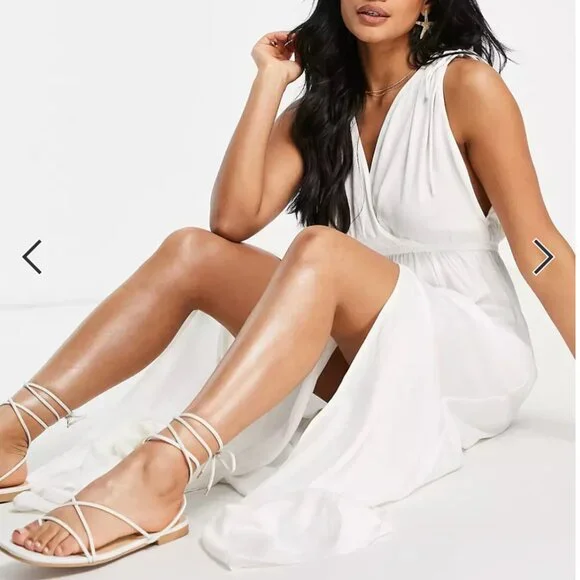 New ASOS DESIGN gathered detail maxi beach dress in white New ASOS DESIGN gathered detail maxi beach dress in white